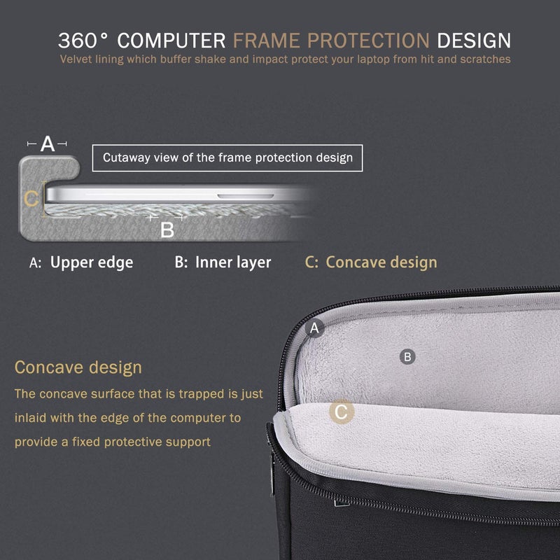 Voova 15.6 16 Inch Laptop Sleeve Case Compatible with MacBook Pro 16 M1/M2/M3/M4 Max 2019-2025, 15.6-16â€ Hp Lenovo Acer Asus, Waterproof Slim Computer Bag Cover with Handle, Black - Image 3